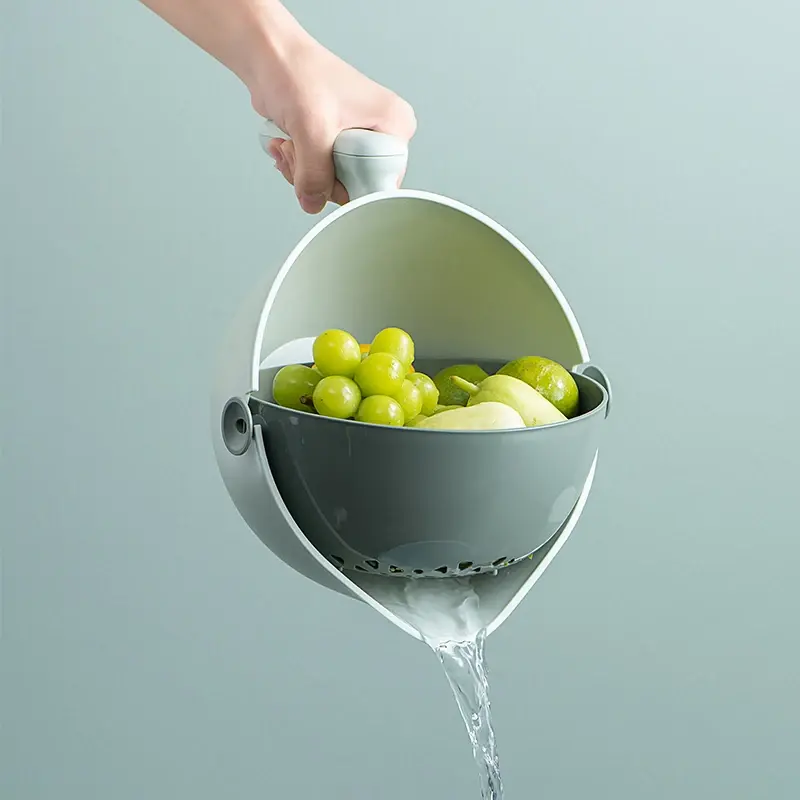 Design double layers Vegetable Fruit Washing Bowl for Kitchen Plastic Multifunctional Drain Basket With Handle