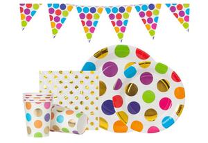 Piatti di Carta Colorati Usa e Getta a Pois <span class=keywords><strong>per</strong></span> Feste, Stoviglie <span class=keywords><strong>per</strong></span> Antipasti, Pranzi, Cene e Dessert, <span class=keywords><strong>Compleanni</strong></span> <span class=keywords><strong>per</strong></span> Bambini - Product Image 2