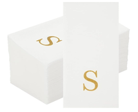 Serviette de table en papier blanc effet lin, serviette d'invité avec logo personnalisé en lettres dorées, serviette Airlaid 1 pli style sac, décorations de table