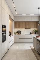 Meuble de cuisine classique et moderne en bois, îlot de cuisine modulaire prêt à assembler
