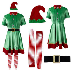 Camisa de Terciopelo con Gorro de Duende Navideño; <span class=keywords><strong>Disfraz</strong></span> de Duende Navideño para Adultos y Niños para Fiestas de Halloween. - Product Image 3