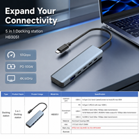 Station d'accueil USB-C 5-en-1 en aluminium, 4K+60Hz, multifonction, Type-C 85W PD, 4*10Gbps USB3.2 Gen2, hub portable pour ordinateur portable, en stock