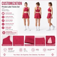 Ensemble de tennis personnalisé : Soutien-gorge de sport côtelé dos nageur avec bordure contrastante, bande élastique sous le buste, jupe intégrée à poches et fente latérale – Tenue de tennis