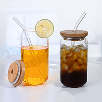 Verre à eau en jus de borosilicate canette de bière tasse de boisson froide gobelets maigres avec couvercle et paille