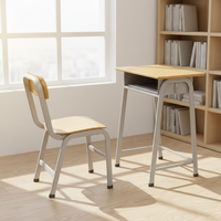 Meubles scolaires en bois sur mesure, bureau d'élève avec chaise, ensemble table et chaise en contreplaqué et structure métallique pour salle de classe