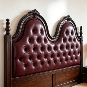 Traditional Mahogany Wood Bed with Genuine Leather Upholstered Headboard Queen Size Storage Bed Soft Bed Design - Product Image 2