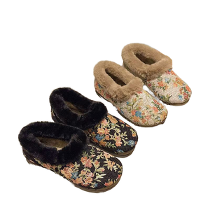 Two-tone Retro-style Floral Print Light Weight Summer Autumn Spring Plush Lining Slip-On <b>Soft</b> Sole Thickened Flat Women's <b>Shoes</b> - Product Image 2