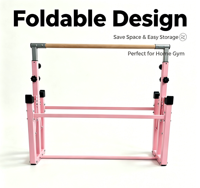 Barre de gymnastique junior premium avec rail en bois massif, design pliable peu encombrant, base large 123x145cm pour la maison et la salle de sport des enfants