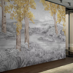 Decoración de Pared con Diseño de Bosque Otoñal Amarillo Cálido, Escenografía Natural a Gran Escala para Hogar y Espacios Comerciales, Material Ecológico, Venta al Por Mayor - Product Image 1
