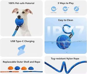 Jouet interactif intelligent pour chien, orange, étanche IPX7, en matériau E-TPU, corde, balle rebondissante automatique - Product Image 3