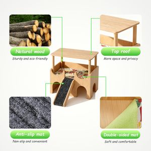 Casita de Madera para Cobayas, Refugio para Animales Pequeños con Escaleras, Alfombra de Doble Cara, Diseño de Múltiples Cuevas, Casa Resistente para Mascotas - Product Image 3