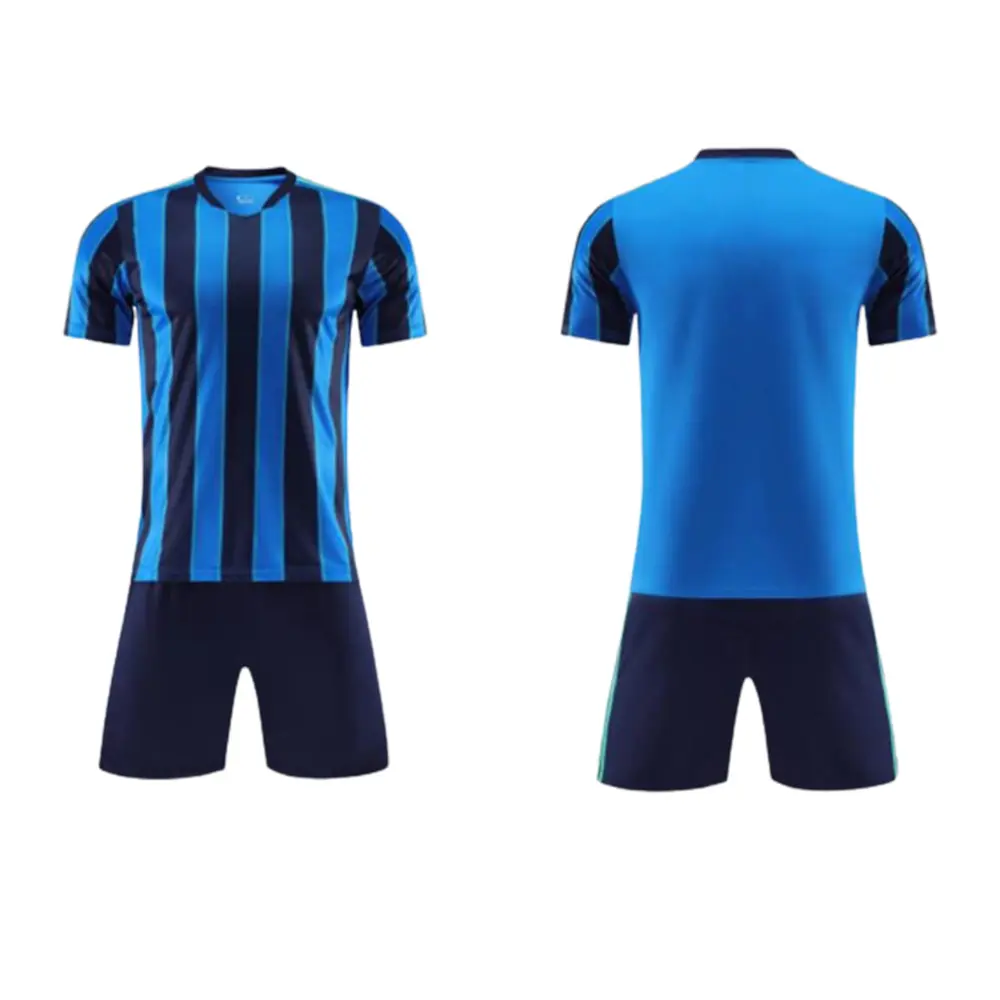 Camiseta de fútbol a rayas blancas, camisetas cortas de fútbol negras y azules, Kit de uniformes de equipo de fútbol