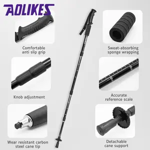 Mountaineering Cane Made Of Aluminum Alloy With Straight Handle Ultra Light And Extendable Outdoor Tourism Hiking Cane