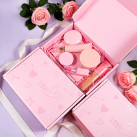 Kit de maquillage végétalien DIY pour la Saint-Valentin avec logo personnalisé, comprenant fond de teint, illuminateur, crayon à sourcils, baume démaquillant