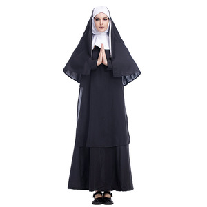 Disfraz de Monja Tradicional para Mujer Adulta, Túnica Negra, Ropa Religiosa Católica, Disfraz de Sacerdote, Hermana, Cosplay, Vestido de Fiesta - Product Image 1