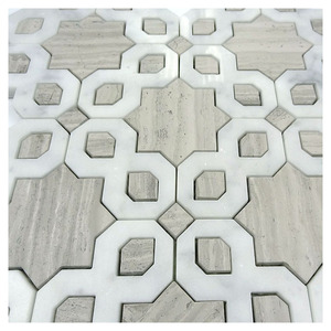Деревянный серый/белый дуб/Haisa светло-белый мраморный камень, Водоструйная мозаика - Product Image 1