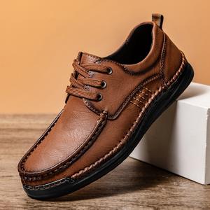 Scarpe da <span class=keywords><strong>Uomo</strong></span> Popolari Stile Retrò Casual con Lacci Punta Tonda Stile Britannico Alla Moda Antiscivolo in Pelle Comode e Durevoli - Product Image 2