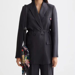 Blazer Corto Entallado de Mujer con Doble Abotonadura y Estampado de Pata de Gallo Gris – Chaqueta de Oficina y Eventos con Solapa Entallada - Product Image 2