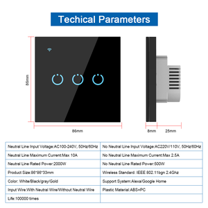 Glass Bảng điều chỉnh thông minh chuyển đổi Wifi + RF điều khiển kép dây trung tính tùy chọn Alexa/Google - Product Image 5
