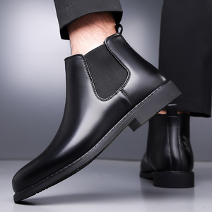 Botas Chelsea para hombre, punta puntiaguda, cuero genuino, antideslizantes, estilo otoñal, banda elástica, suela de goma, forro de microfibra - Product Image 3