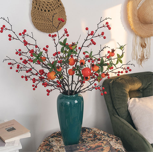 घर रसोई शादी के लिए लाल नारंगी फलित एकल कृत्रिम अनार शाखा - Product Image 6