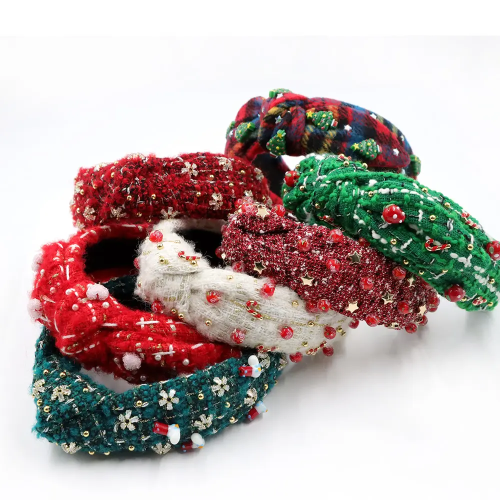 Finestyle Customize 2022 Holiday Design Women Headband Knotted Jeweled Bling Hairband Christmas Hair Accessories