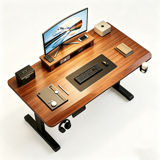 Executive Motorized Single Motor Natural Rubber Wood Desk Traditional for Workspace Electric Height Adjustable Desk 10-Year