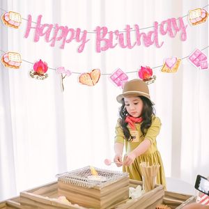 Guirnalda de <span class=keywords><strong>Feliz</strong></span> <span class=keywords><strong>Cumpleaños</strong></span> con Decoraciones Rosas para Fiestas de Niñas, Artículos para Fiestas Temáticas de Campamento - Product Image 1