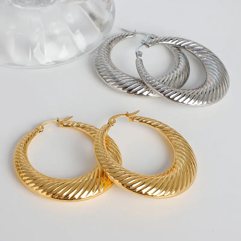 Hollow Hoop Earring Stainless Steel Plated 18k Gold Big Large Hoop Earrings 2020