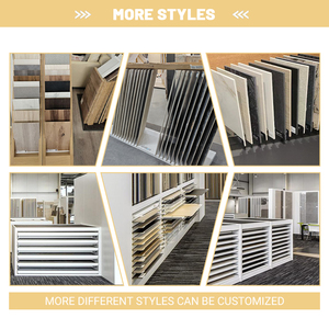 Недорогая, прочная деревянная напольная выставочная стойка на колесиках для розничных магазинов, демонстрационный стеллаж из дерева и мрамора - Product Image 5