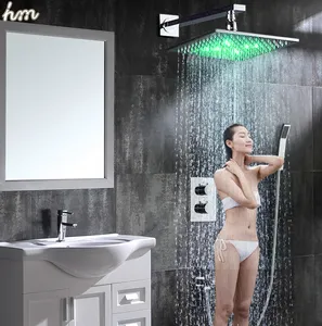 Bath Shower Faucets RGB Color Change Bathroom Faucet Mixer Brass Hydro Power LED Rain Shower Set