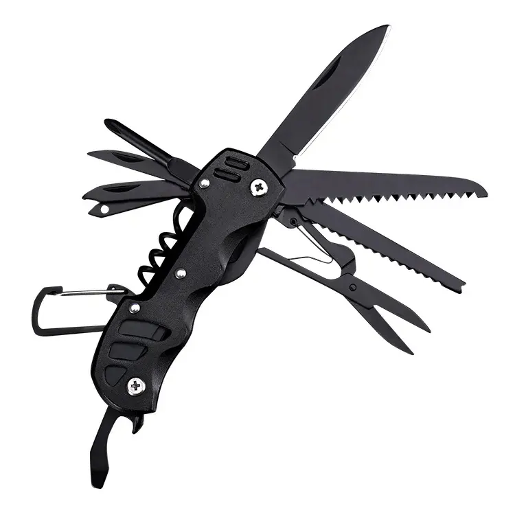 PL100 12 in 1 Multitool Knife Aluminum Handle Multi Purpose Tool With Saw Scissors Drivers Opener Belt Hook EDC Multitool