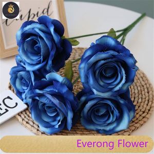 5 cabezas de flores artificiales de terciopelo, suministros de boda, decoraciones de boda de alta calidad, ramo de rosas, flores artificiales de seda - Product Image 6