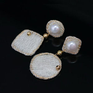 Handmade Italian Wire Lace Dangle <b>Earrings</b>,14K Gold Filled Natural Freshwater Pearl Geometric Square Round <b>Drop</b> <b>Earrings</b> women - Product Image 2