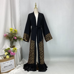 Classic Black Open Abaya With Sequins Mesh Long Sleeve Stunning Abaya Dress Kimono Islamic Clothing 1863# - Product Image 4