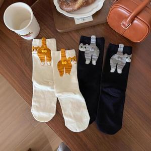 Calcetines Largos de Mujer para Primavera/Verano, Blancos, con Diseño de Gato de Dibujos Animados, Tejidos en Poliéster y Algodón, Absorbentes de Sudor, Lindos y Divertidos - Product Image 4