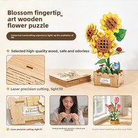 Puzzle floral en bois fait main, modèle 3D, blocs de construction décoratifs DIY, cadeau pour filles, puzzle 3D en bois, artisanat décoratif