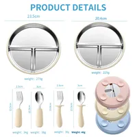 Ensemble de vaisselle pour enfants en acier inoxydable, assiette divisée avec couvercle en silicone de qualité alimentaire, assiette à 4 points d'aspiration robuste, facile à nettoyer