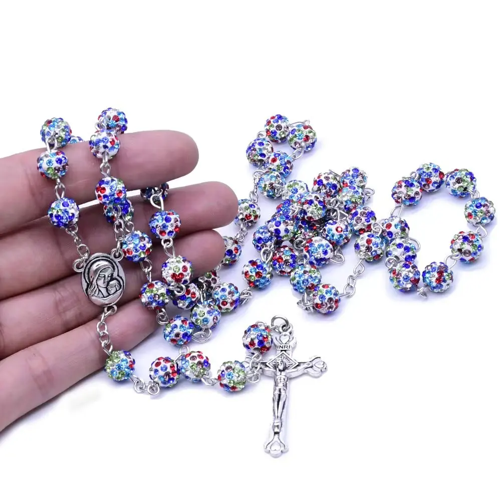 Fabrik Großhandel Religiöser Schmuck der katholischen Rosenkranz Halskette von Pink Acryl Herzform Perlen Rosenkranz