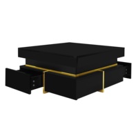 Table basse convertible moderne, table de salon haute brillance avec tiroirs et accents dorés