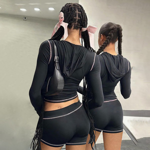 Completi moda <span class=keywords><strong>donna</strong></span> stampa Shorts <span class=keywords><strong>con</strong></span> <span class=keywords><strong>cappuccio</strong></span> primavera abiti <span class=keywords><strong>donna</strong></span> Set due pezzi - Product Image 4