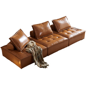 Vintage Piemonte Genuine Leather Modular Block Sofa Italian Minimal Combination Couch For Small Living Room Home - Product Image 4