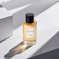 Flacon de parfum en verre de luxe personnalisé de 50 ml, à fond épais, avec dégradé doré, bouchon à bille et boîte diffuseur à bâtonnets