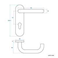 Poignée de porte en acier inoxydable 304, design européen, résistante au feu, pour portes coupe-feu conformes à la norme EN1906