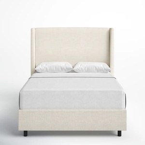 Premium American Modern Minimalist Linen Bed, Customizable High Wingback Headboard Bed Frame Luxury Designer Master <strong>Bedroom</strong> <strong>Unit</strong> - Product Image 4