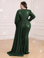 Robe longue élégante et sexy à col en V plongeant et à paillettes pour femmes, robe de soirée de luxe musulmane, jalabiya islamique avec traîne fluide