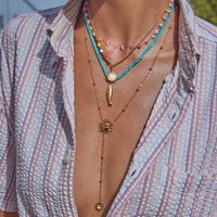 Chaîne en acier inoxydable longue, ajustable et étanche, plaquée or 18 carats, style Y Lariat tendance, avec breloques perle, croix et cœur