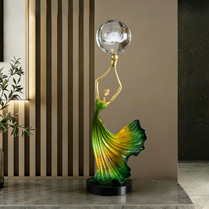 Tänzerin Kristallkugel Ornament Lotus 3D Geschnitzte Kugel Harz-Statue Wohnzimmer Eingangsbereich TV-Ständer Deko Geschenk - Product Image 4