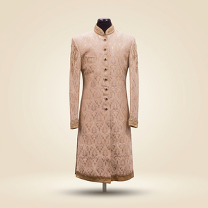 ZARI EMBROIDERY on LIGHT PINK BROCADE SHERWANI,<b>PANT</b> & MATCHING SHOE Men's Suits & Blazer>Men's Suits - Product Image 5