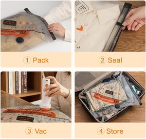 Sacs de rangement sous vide de voyage peu encombrants avec pompe électrique, ensemble de compression réutilisable pour bagages, vêtements et literie - Product Image 6